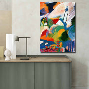Impressionante pintura decorativa em tela de Kandinsky, 70 x 100 cm, 100% camurça, moldura 100% madeira (3 cm de espessura) | Perfeito para decoração moderna