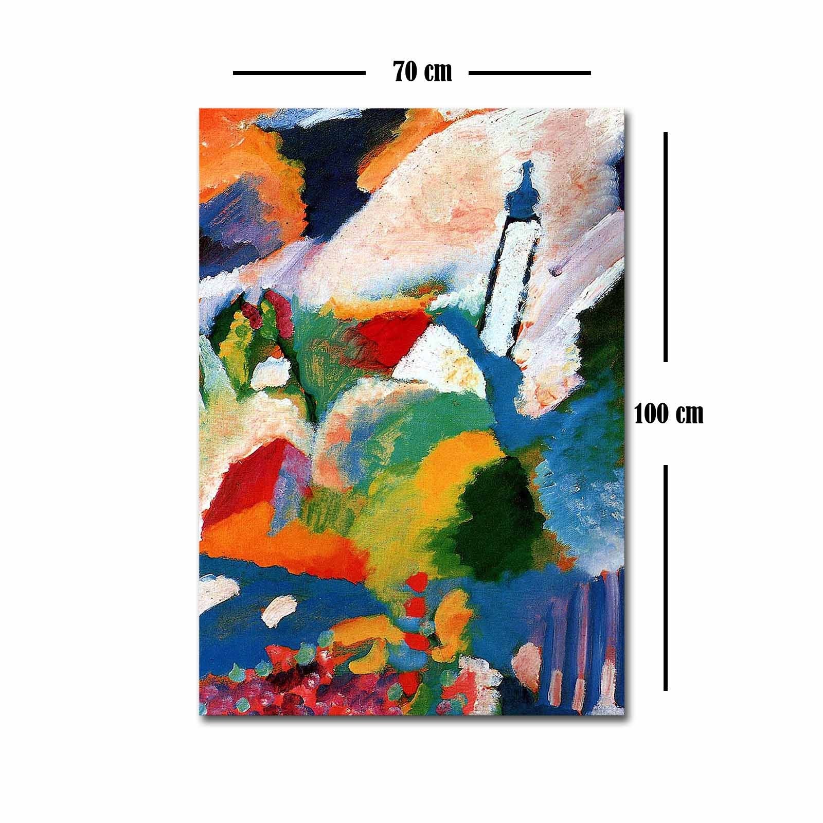 Impressionante pintura decorativa em tela de Kandinsky, 70 x 100 cm, 100% camurça, moldura 100% madeira (3 cm de espessura) | Perfeito para decoração moderna