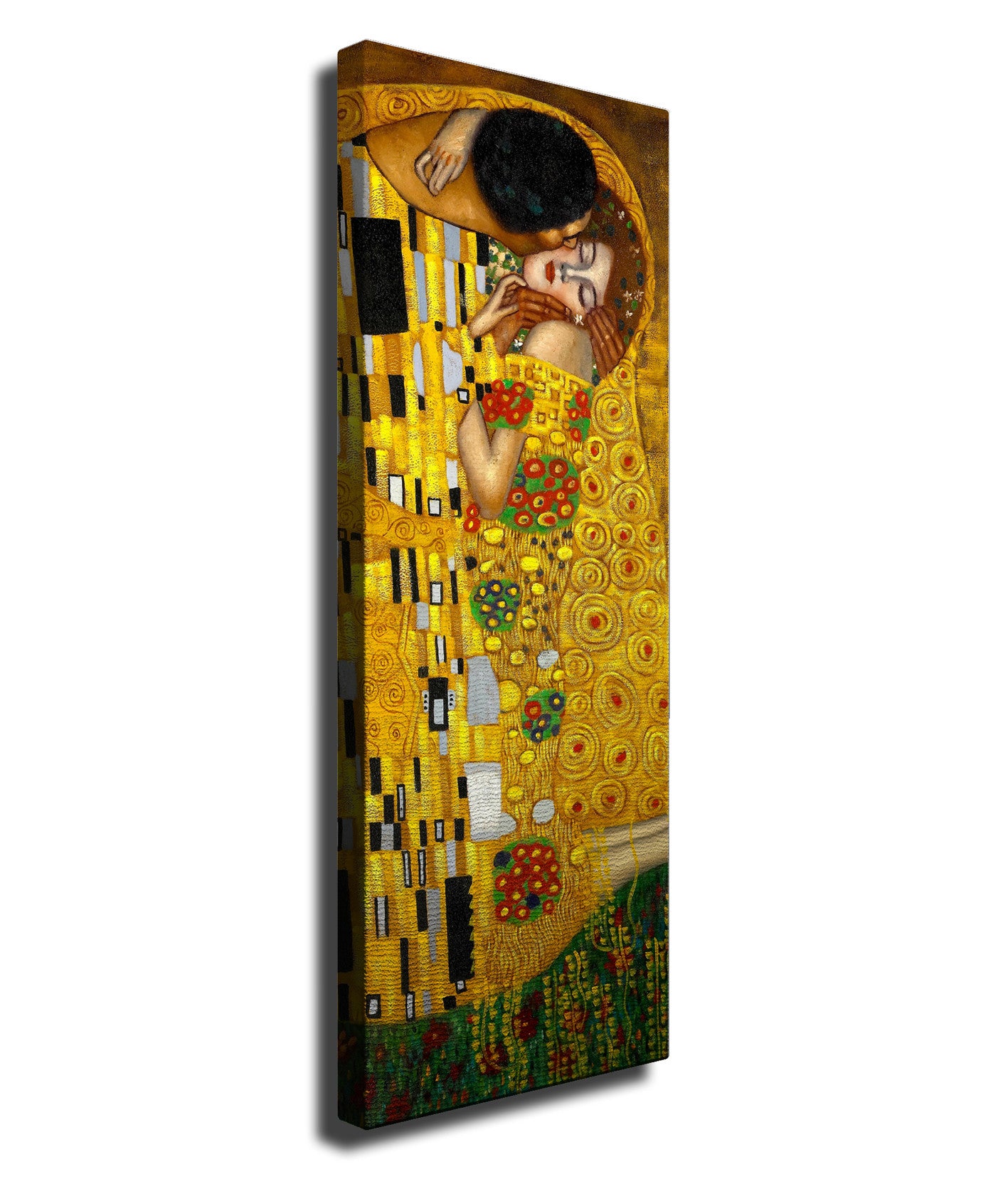 Pintura decorativa em tela "O Beijo" de Gustav Klimt, 30 x 80 cm | 100% tela, 100% moldura de madeira (3 cm de espessura) | Arte elegante para decoração de casa