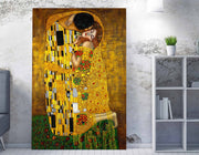 Impressionante pintura decorativa em tela "O Beijo" de Gustav Klimt, 70 x 100 cm | 50% poliéster/50% algodão, moldura 100% madeira, impressão digital | Perfeito para decoração de casa