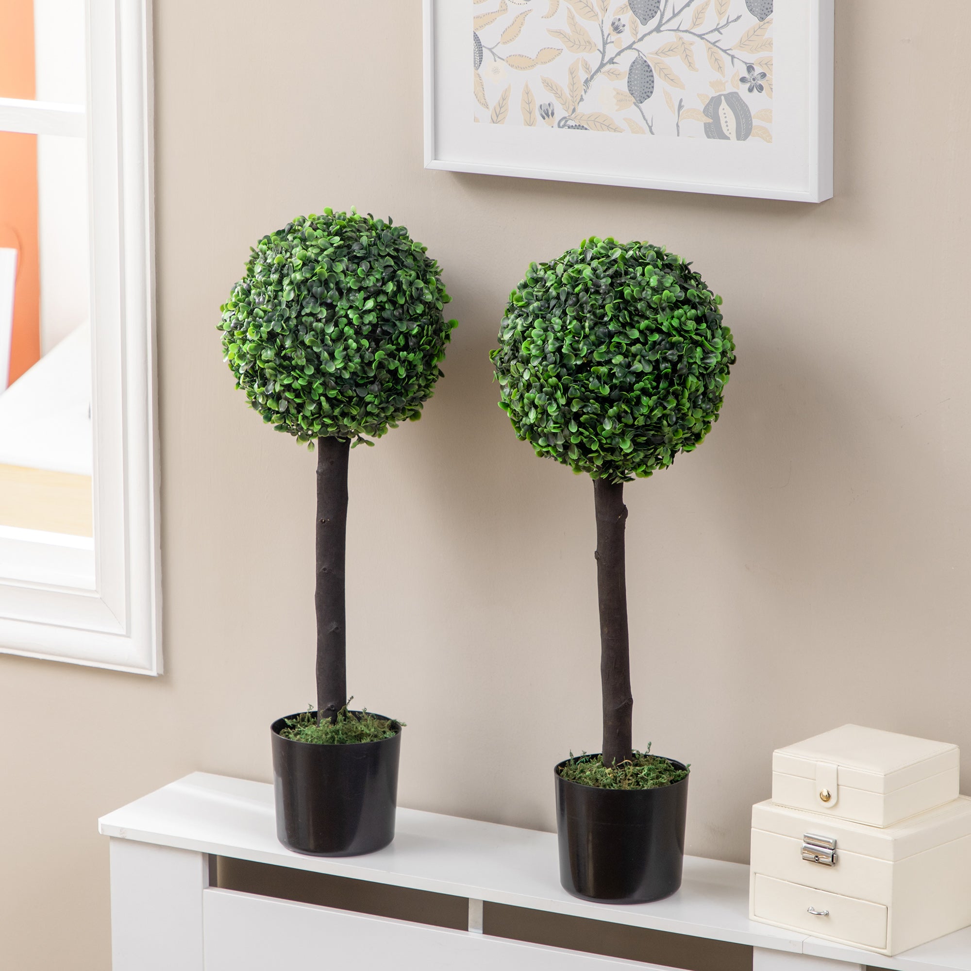 Conjunto de 2 Plantas Artificiais Decorativas – 60cm – Verde – PEVA, PE, PP e cimento