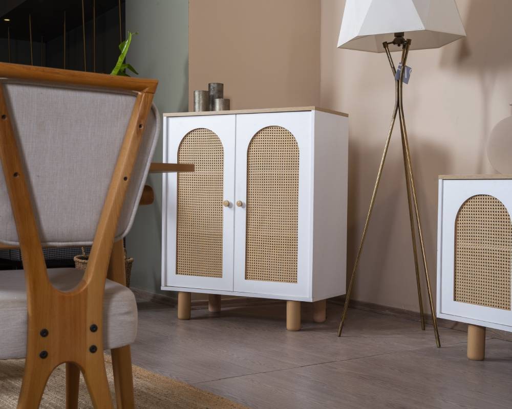 Aparador – 90 cm x 105 cm x 41 cm – Branco e Carvalho – MDF e Madeira de faia