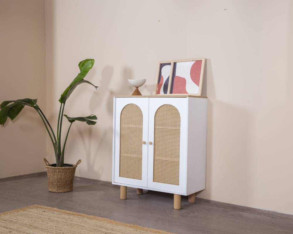 Aparador – 90 cm x 105 cm x 41 cm – Branco e Carvalho – MDF e Madeira de faia
