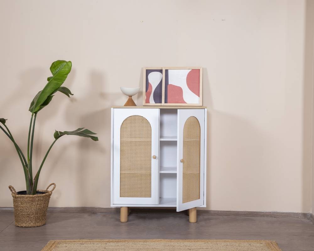 Aparador – 90 cm x 105 cm x 41 cm – Branco e Carvalho – MDF e Madeira de faia