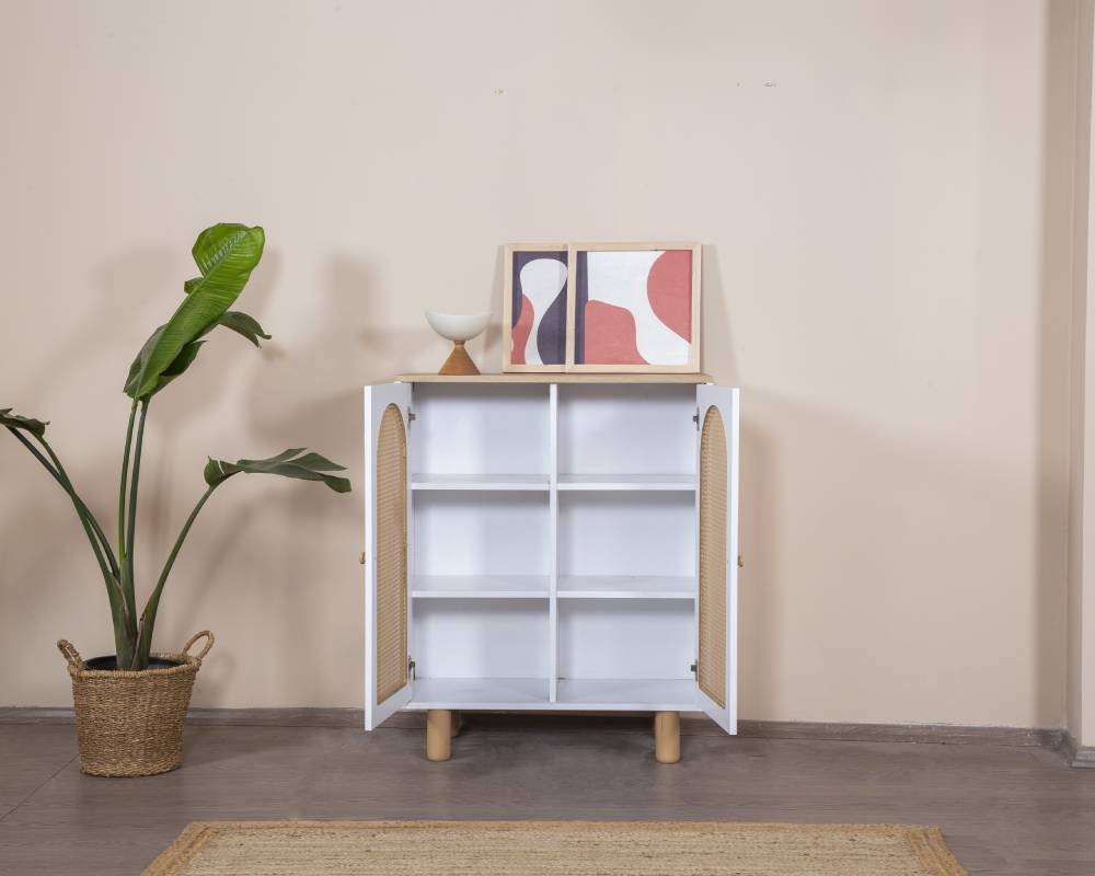 Aparador – 90 cm x 105 cm x 41 cm – Branco e Carvalho – MDF e Madeira de faia