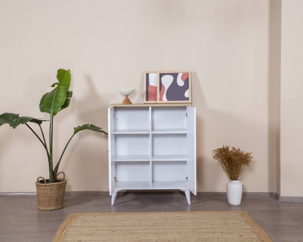 Aparador – 90 cm x 105 cm x 41 cm – Branco e Carvalho – MDF