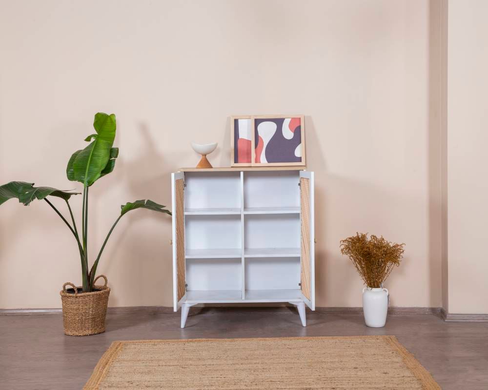Aparador – 90 cm x 105 cm x 41 cm – Branco e Carvalho – Aglomerado, MDF e Madeira de Pinho