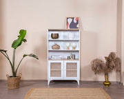 Estante de livros – 90 cm x 158 cm x 41 cm – Branco e Carvalho – MDF e Madeira de Pinho