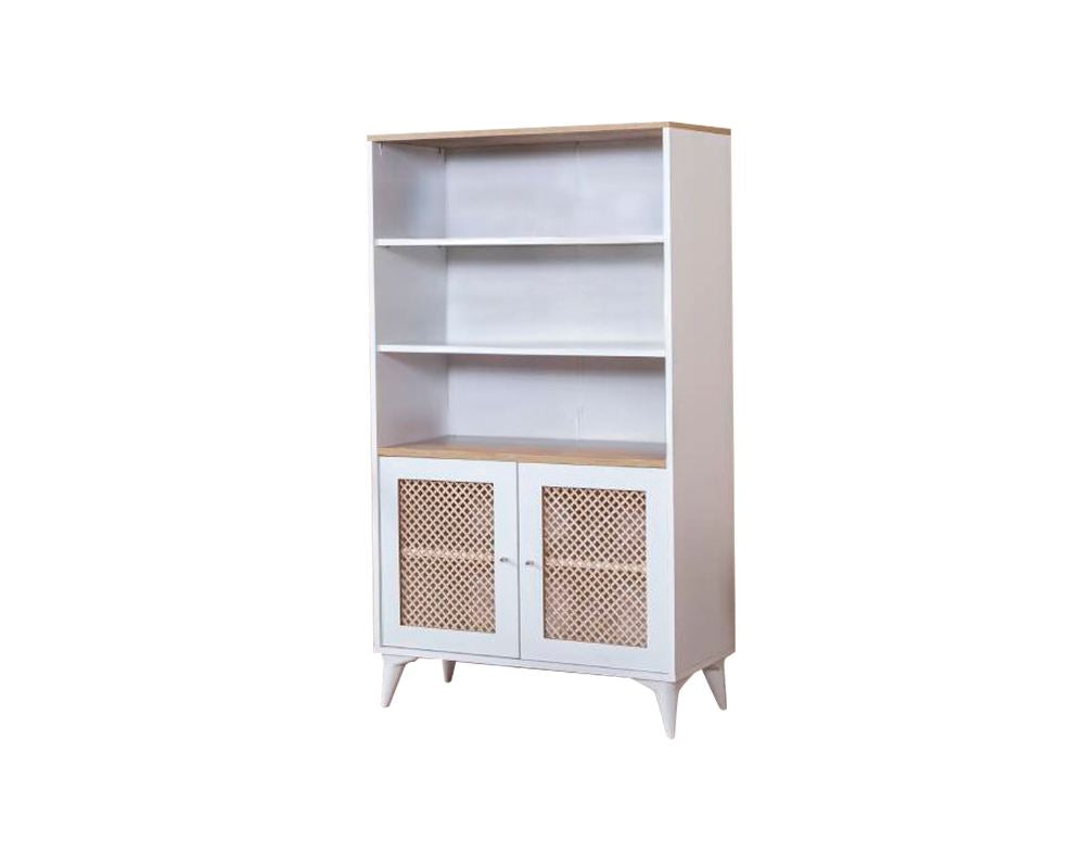 Estante de livros – 90 cm x 158 cm x 41 cm – Branco e Carvalho – MDF e Madeira de Pinho