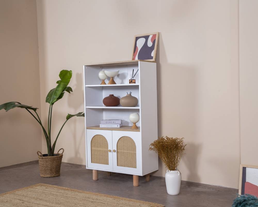 Estante de livros – 90 cm x 158 cm x 41 cm – Branco e Carvalho – MDF