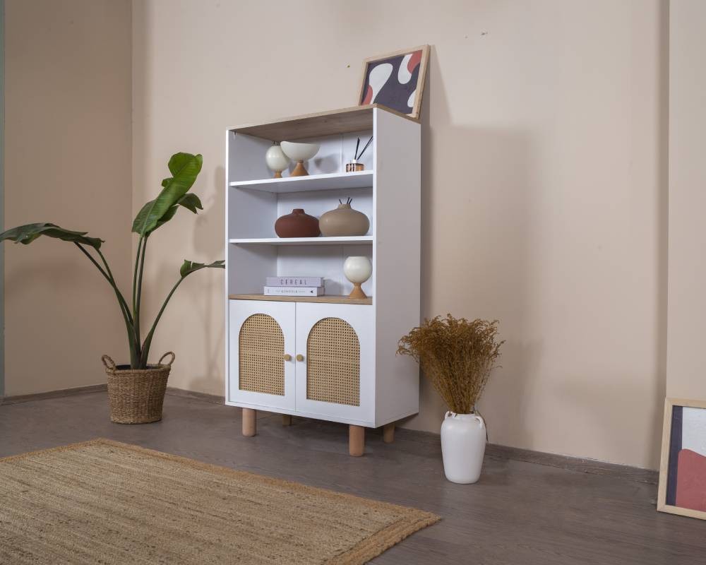 Estante de livros – 90 cm x 158 cm x 41 cm – Branco e Carvalho – MDF