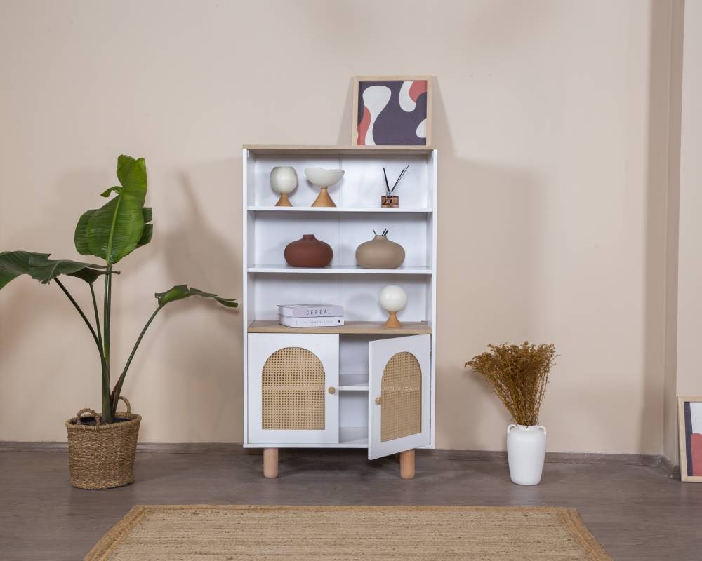 Estante de livros – 90 cm x 158 cm x 41 cm – Branco e Carvalho – MDF