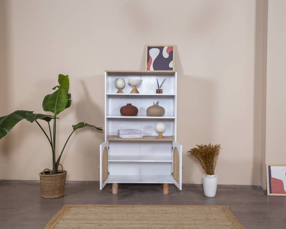 Estante de livros – 90 cm x 158 cm x 41 cm – Branco e Carvalho – MDF