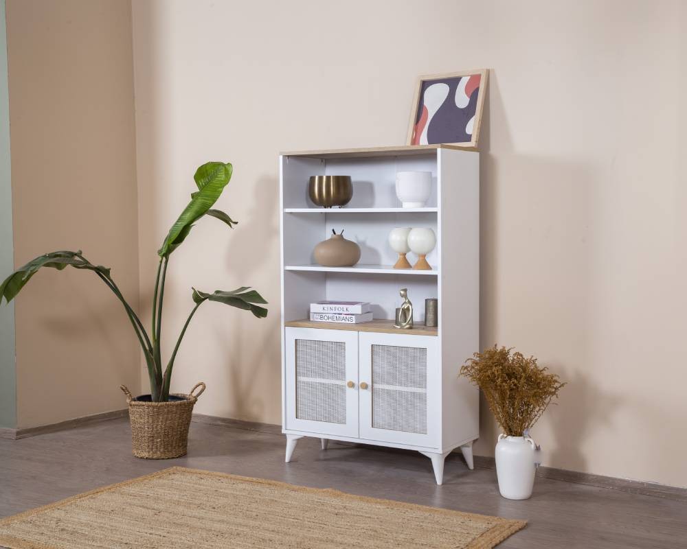 Estante de livros – 90 cm x 158 cm x 41 cm – Branco e Carvalho – MDF