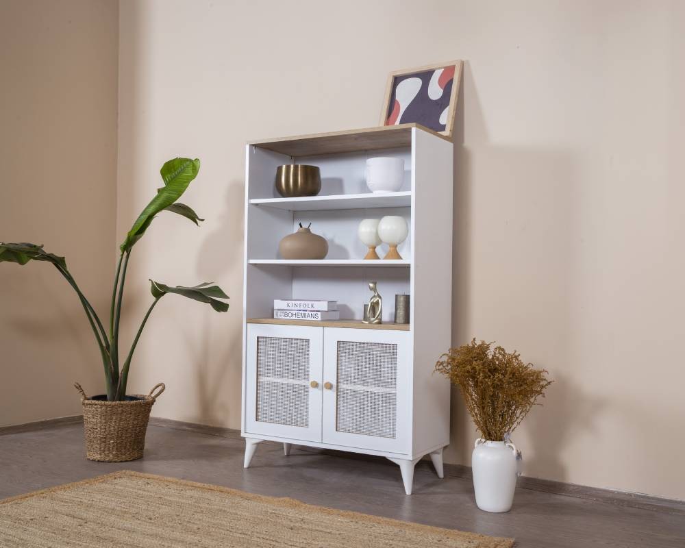 Estante de livros – 90 cm x 158 cm x 41 cm – Branco e Carvalho – MDF