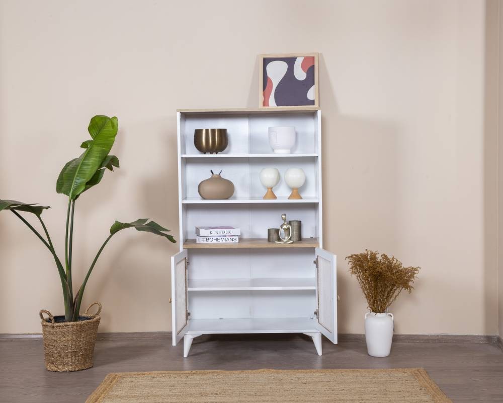 Estante de livros – 90 cm x 158 cm x 41 cm – Branco e Carvalho – MDF