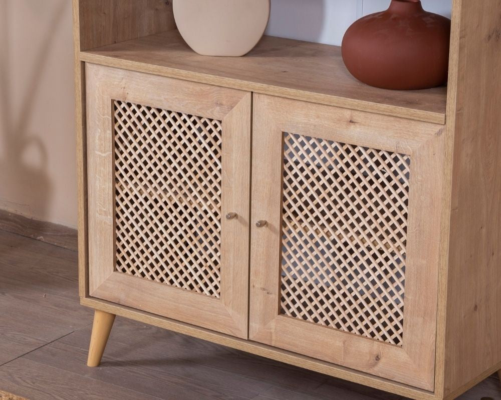 Estante de livros – 90 cm x 158 cm x 41 cm – Branco e Carvalho – Aglomerado revestido de melamina, MDF e madeira de pinho