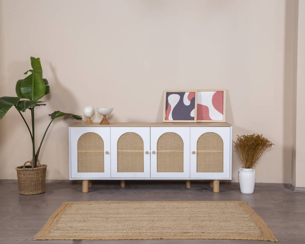 Aparador de MDF – 80 cm x 180 cm x 41 cm – Branco e Carvalho