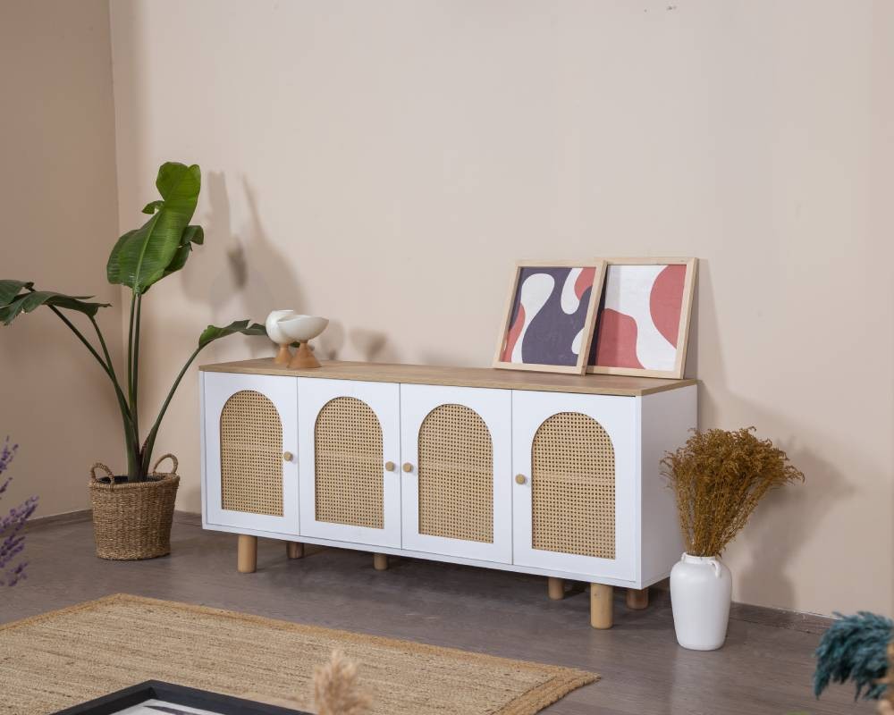 Aparador de MDF – 80 cm x 180 cm x 41 cm – Branco e Carvalho