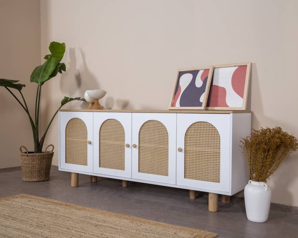 Aparador de MDF – 80 cm x 180 cm x 41 cm – Branco e Carvalho