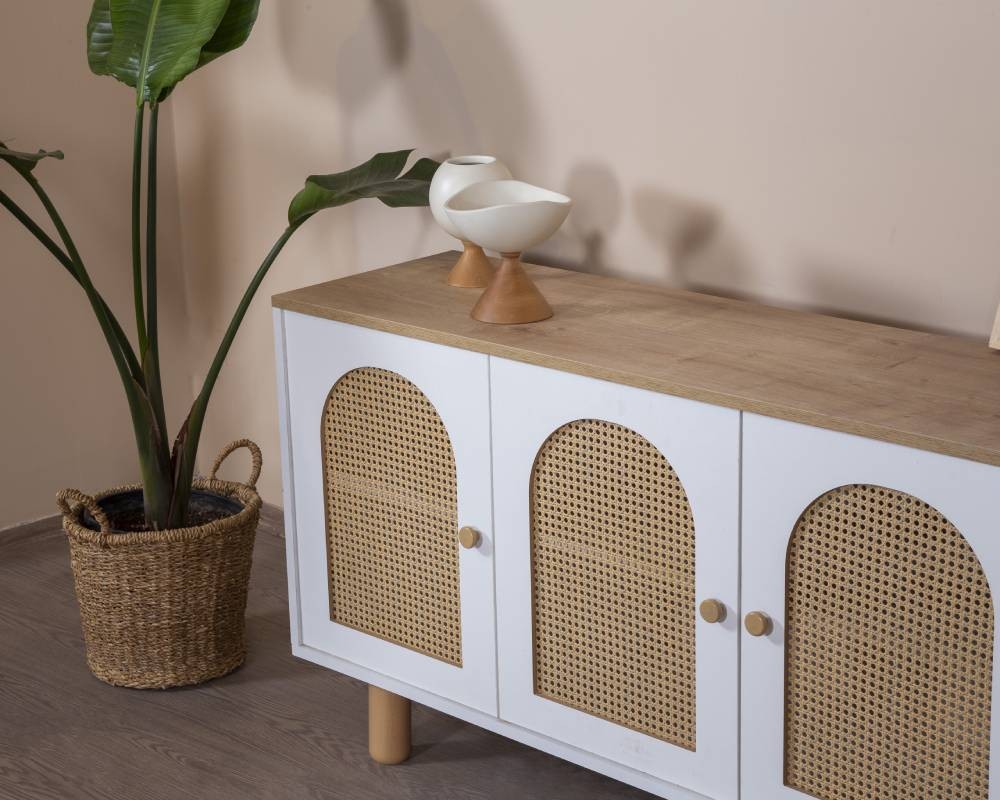 Aparador de MDF – 80 cm x 180 cm x 41 cm – Branco e Carvalho