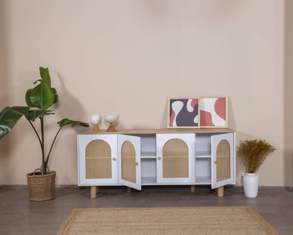 Aparador de MDF – 80 cm x 180 cm x 41 cm – Branco e Carvalho