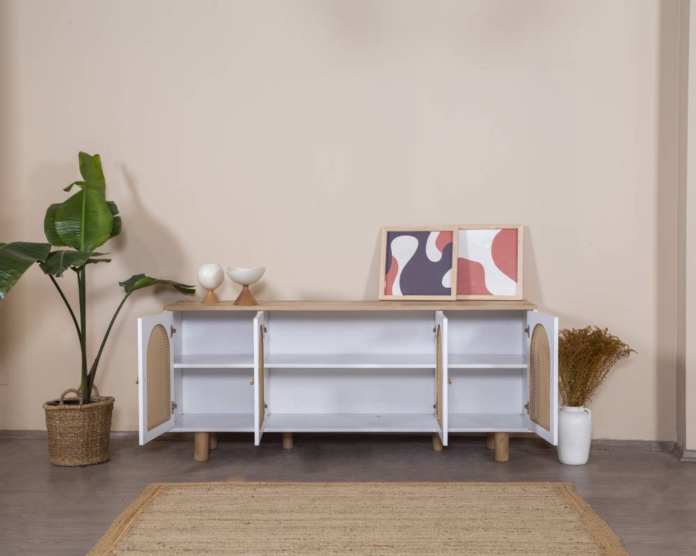 Aparador de MDF – 80 cm x 180 cm x 41 cm – Branco e Carvalho