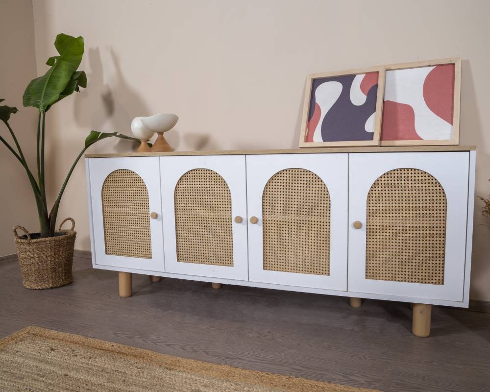 Aparador de MDF – 80 cm x 180 cm x 41 cm – Branco e Carvalho