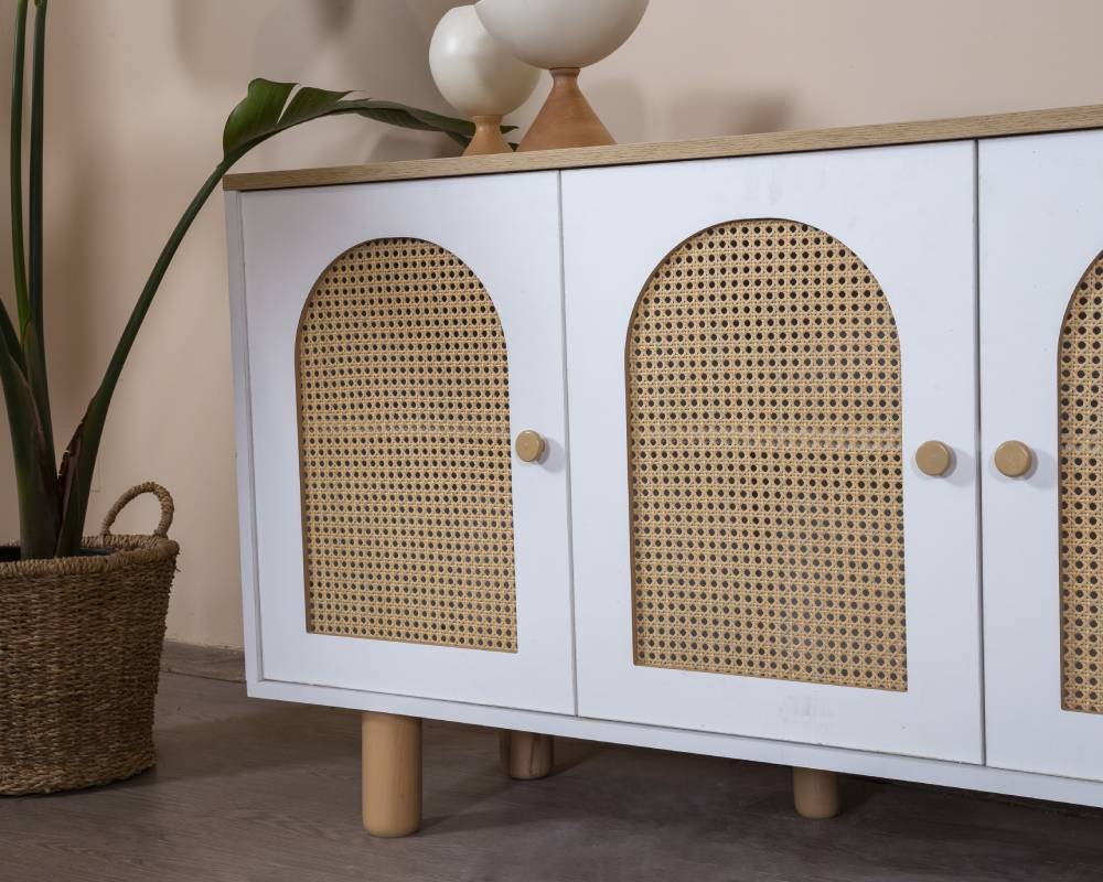 Aparador de MDF – 80 cm x 180 cm x 41 cm – Branco e Carvalho