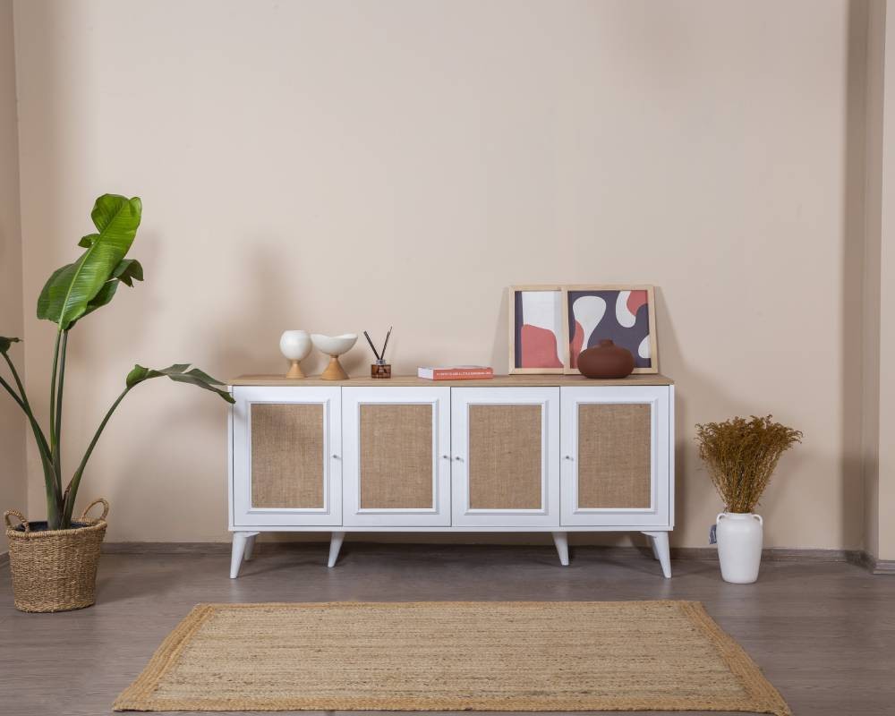 Aparador de MDF – 80 cm x 180 cm x 41 cm – Branco e Carvalho