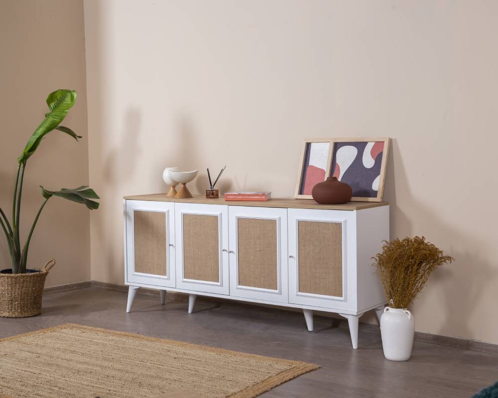 Aparador de MDF – 80 cm x 180 cm x 41 cm – Branco e Carvalho