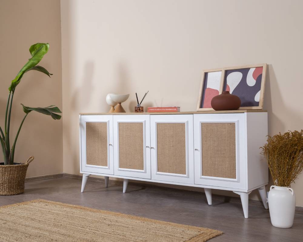Aparador de MDF – 80 cm x 180 cm x 41 cm – Branco e Carvalho