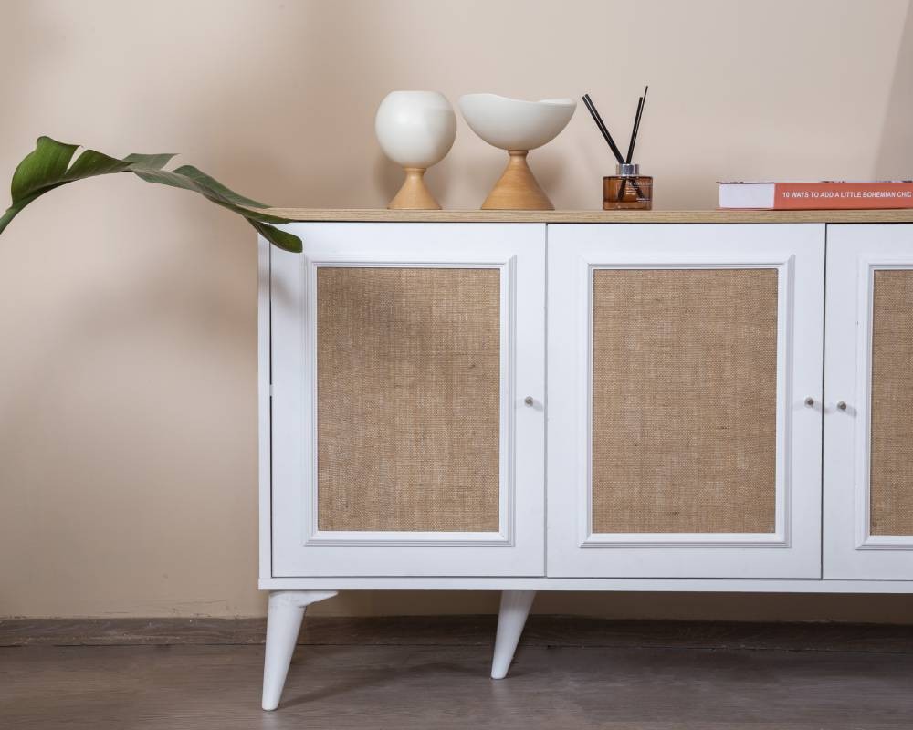 Aparador de MDF – 80 cm x 180 cm x 41 cm – Branco e Carvalho