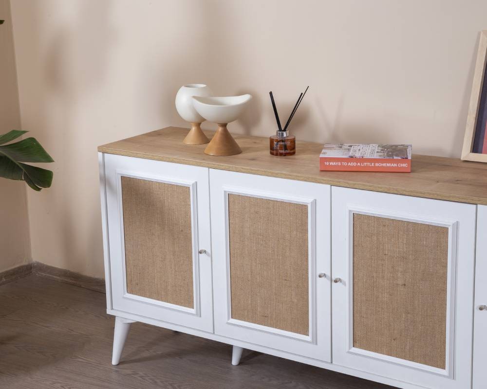 Aparador de MDF – 80 cm x 180 cm x 41 cm – Branco e Carvalho