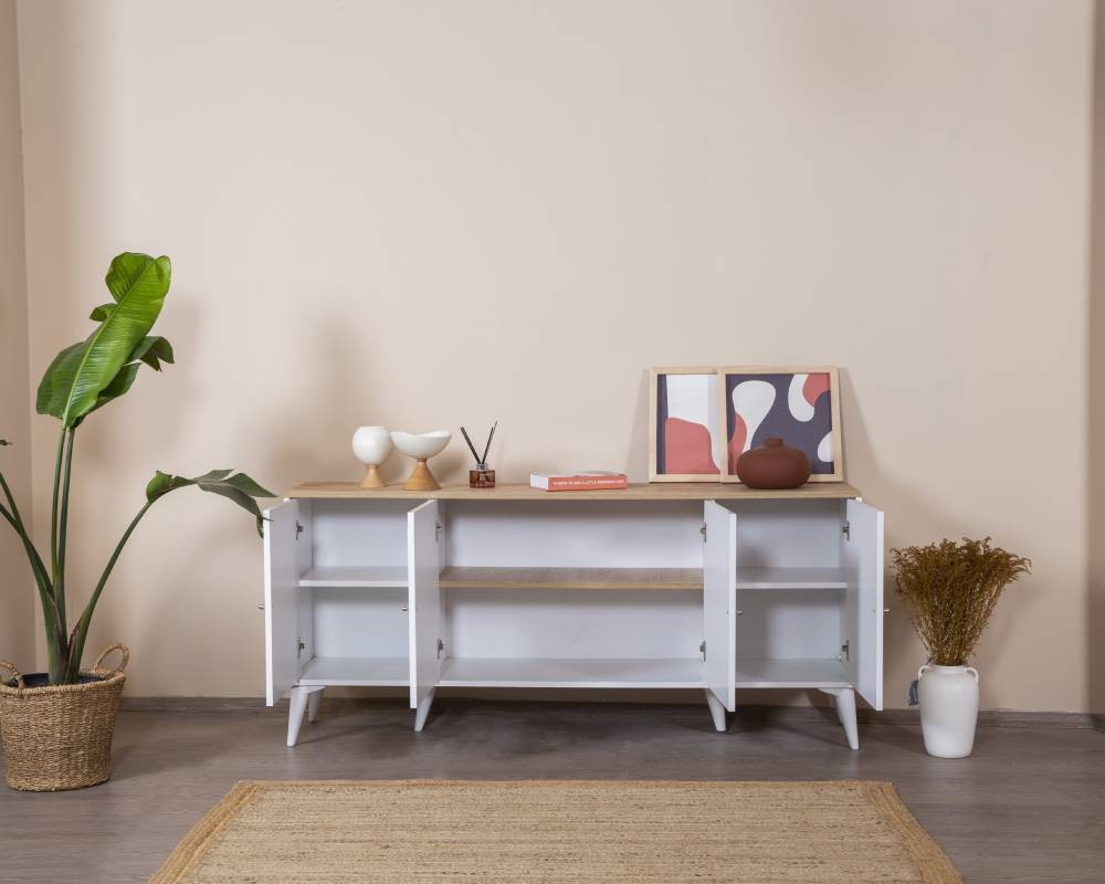 Aparador de MDF – 80 cm x 180 cm x 41 cm – Branco e Carvalho