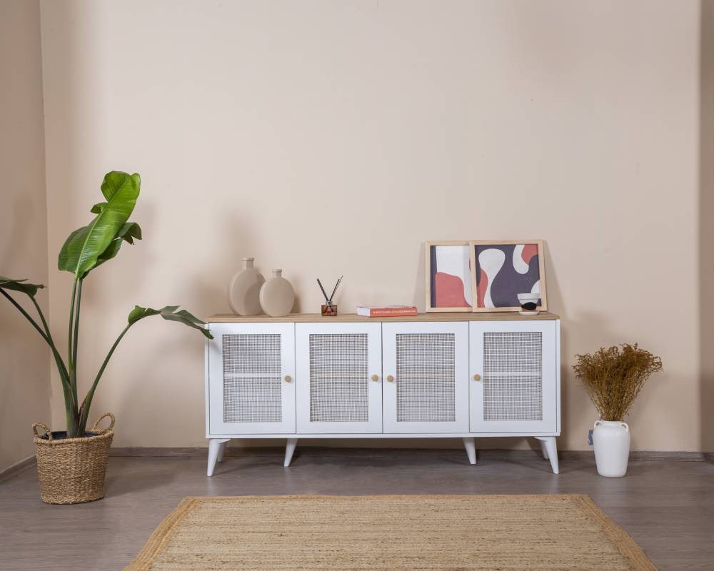 Aparador de MDF – 80 cm x 180 cm x 41 cm – Branco e Carvalho