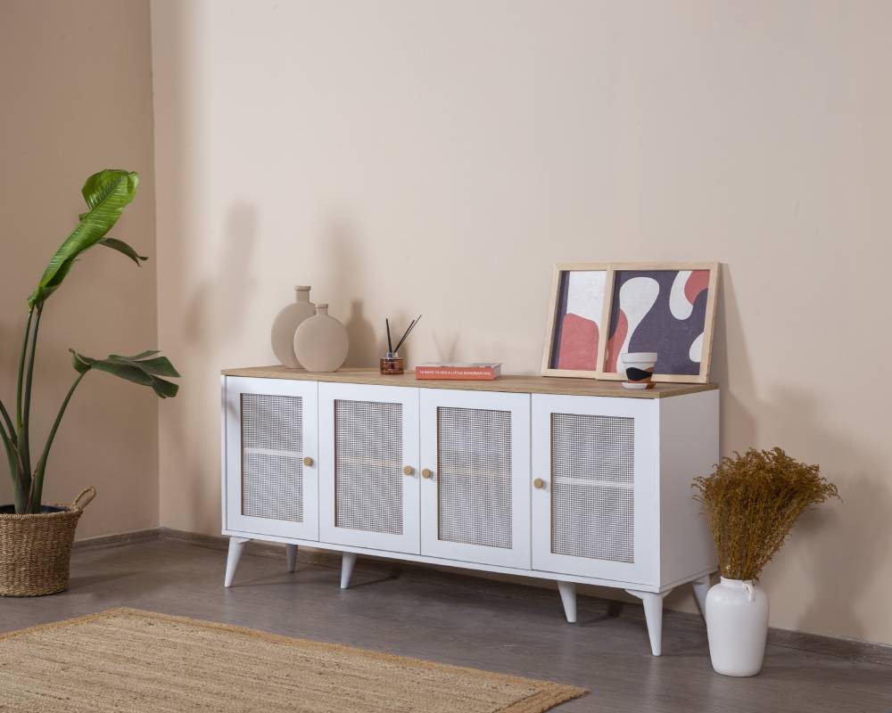 Aparador de MDF – 80 cm x 180 cm x 41 cm – Branco e Carvalho