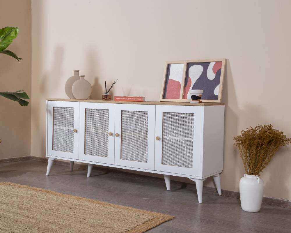 Aparador de MDF – 80 cm x 180 cm x 41 cm – Branco e Carvalho