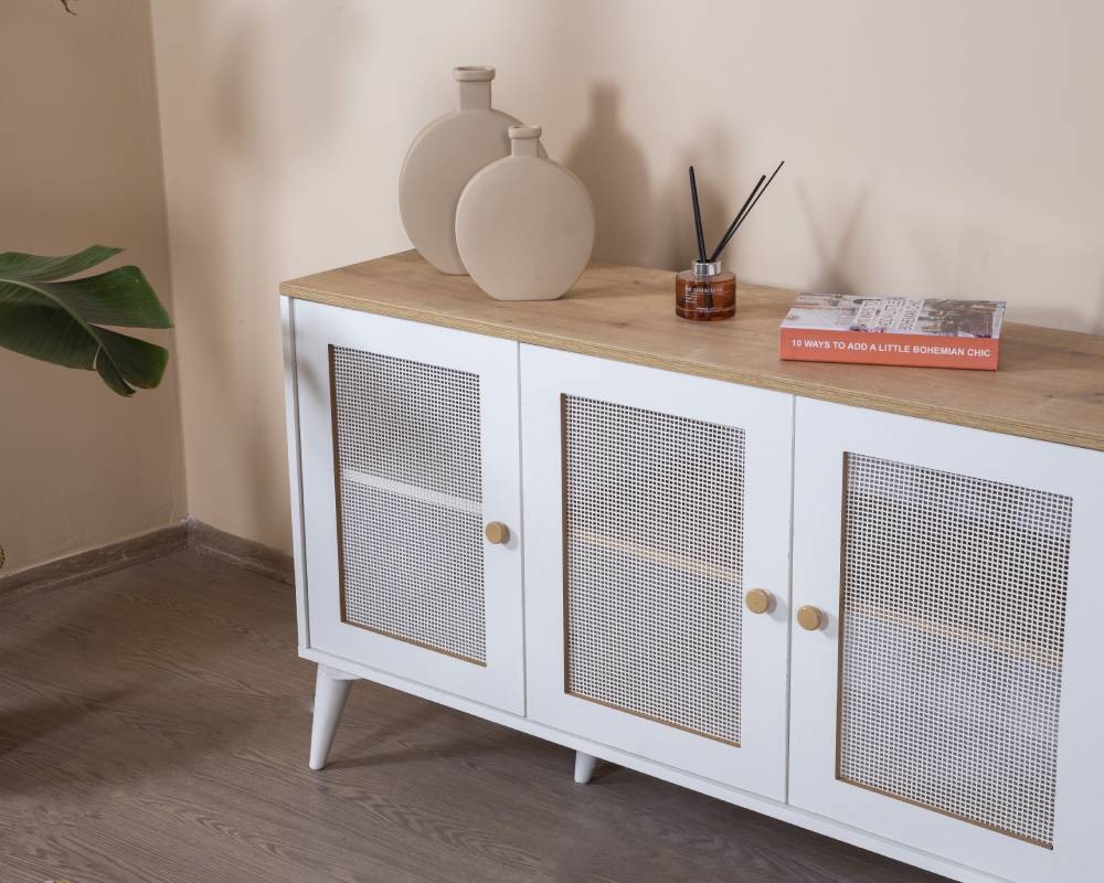 Aparador de MDF – 80 cm x 180 cm x 41 cm – Branco e Carvalho
