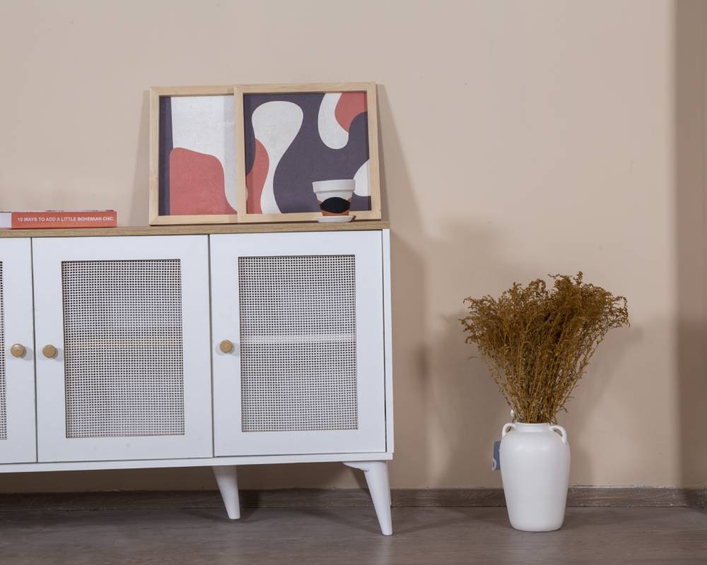 Aparador de MDF – 80 cm x 180 cm x 41 cm – Branco e Carvalho