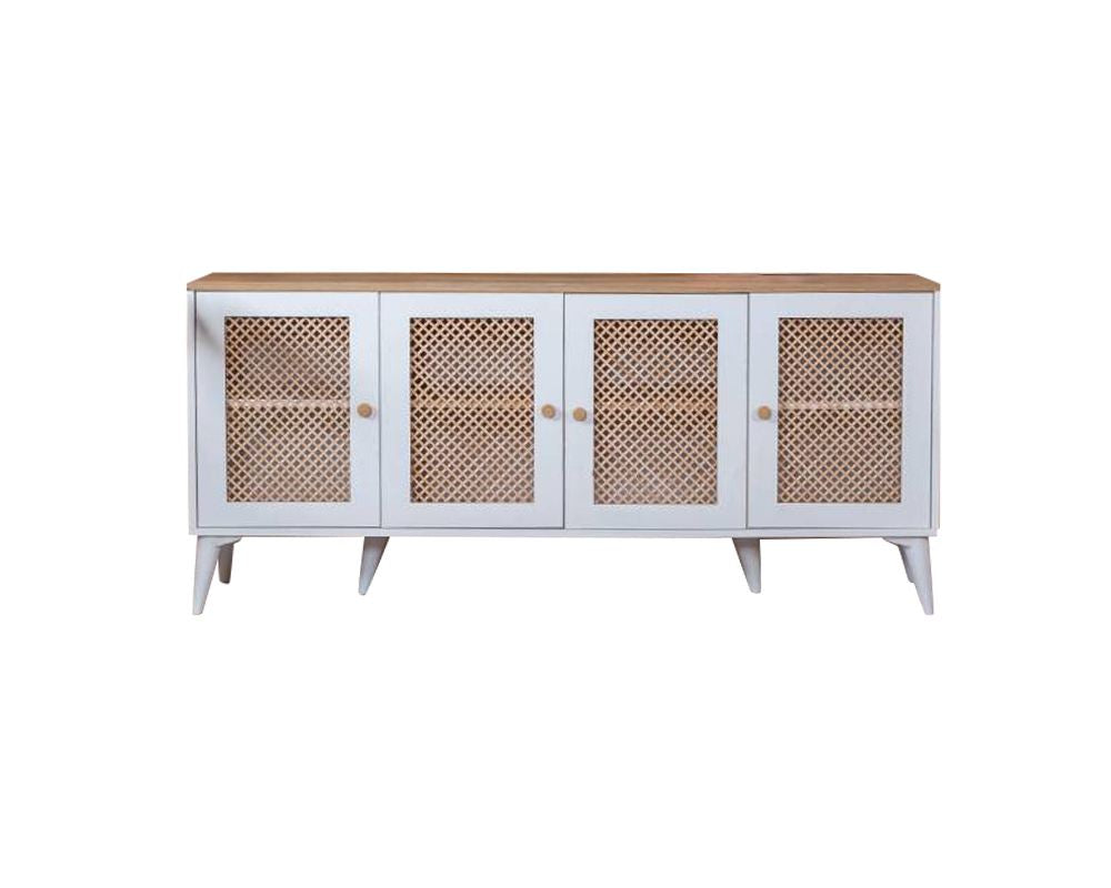 Aparador – 80 cm x 180 cm x 41 cm – Branco e Carvalho – MDF e Madeira de Pinho