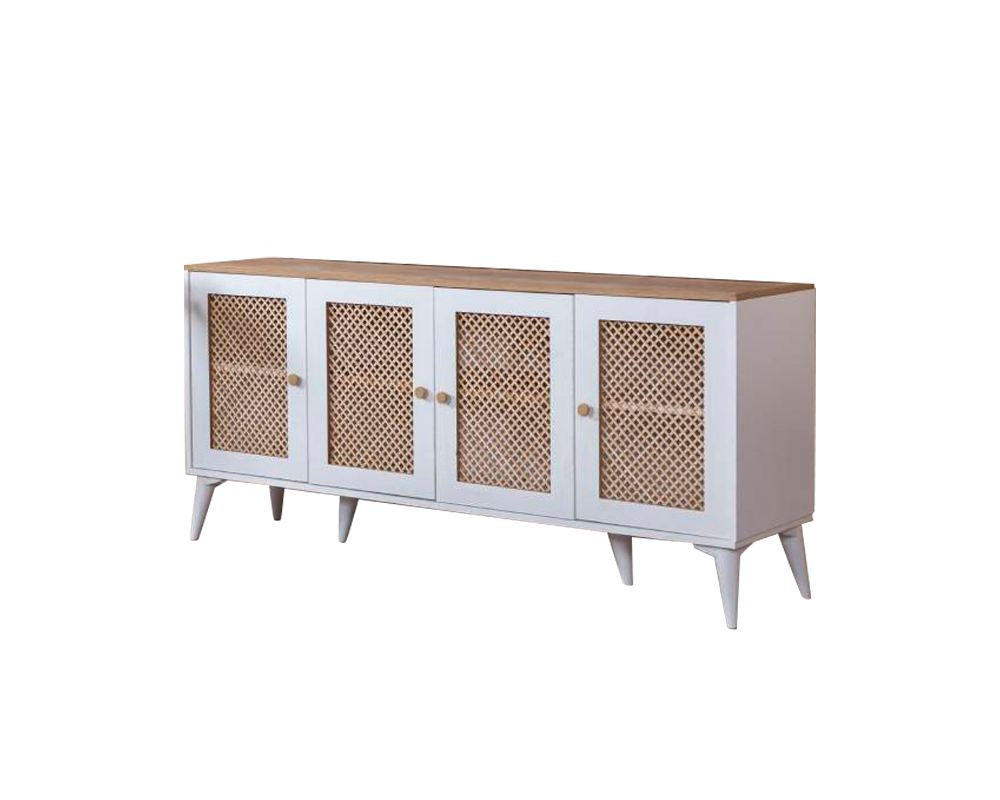 Aparador – 80 cm x 180 cm x 41 cm – Branco e Carvalho – MDF e Madeira de Pinho