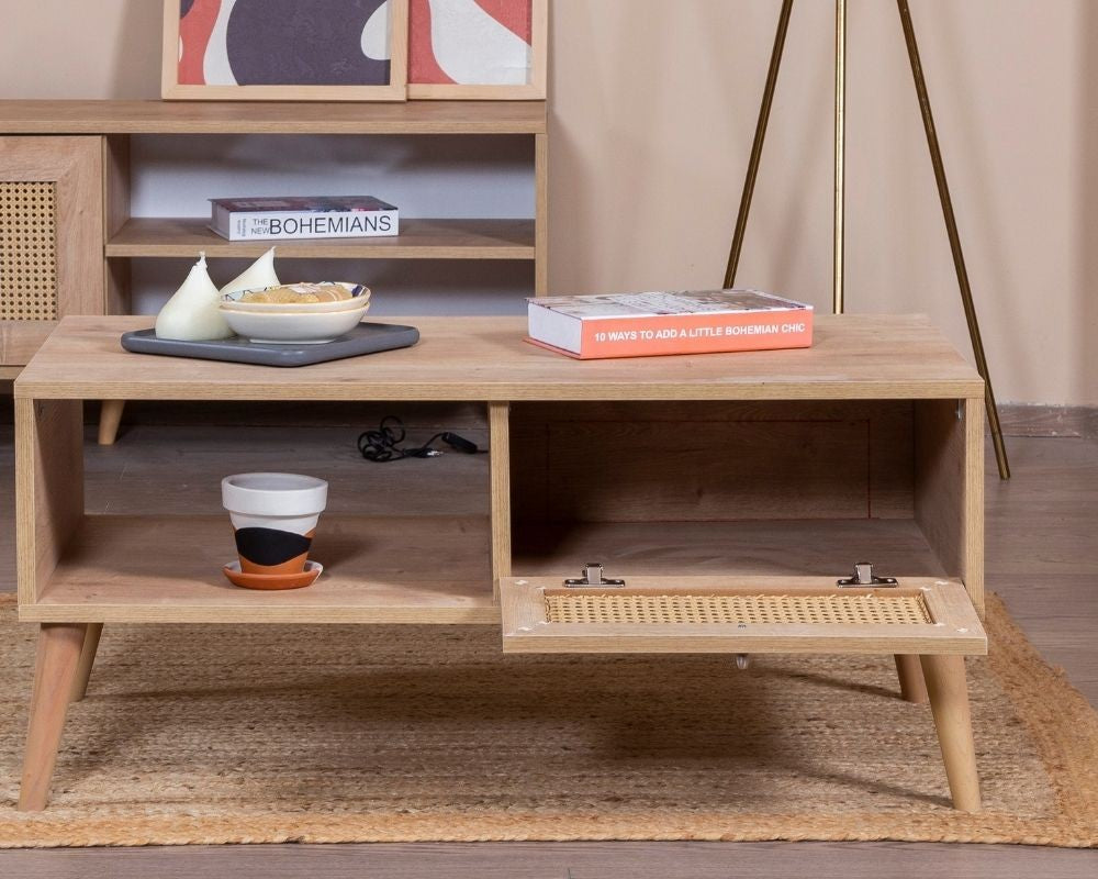 Mesa de Centro – 55 cm x 100 cm x 45 cm – Carvalho – Aglomerado