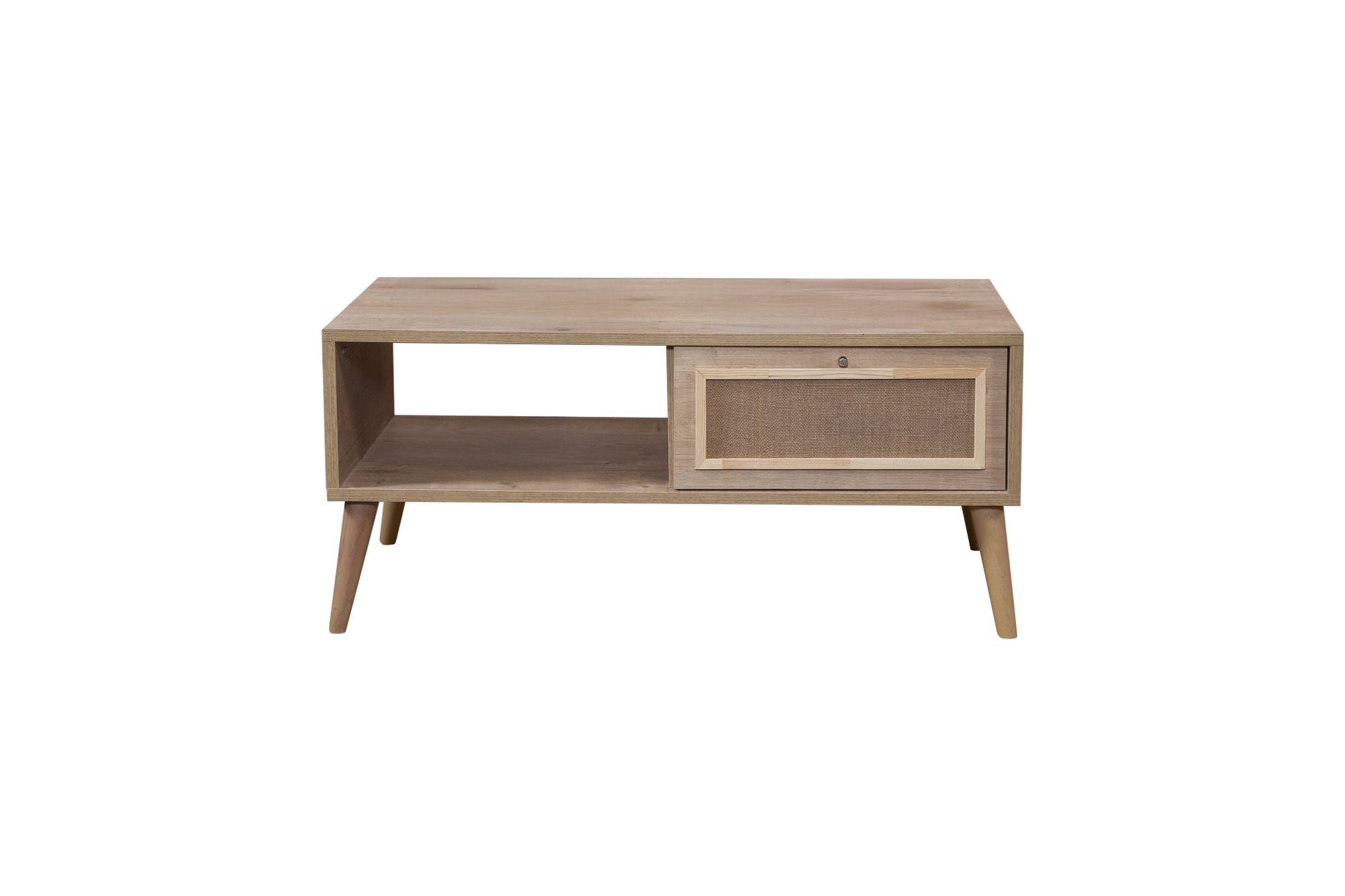 Mesa de Centro em Aglomerado Revestido de Melamina e MDF – 55cm x 100cm x 45cm – Carvalho