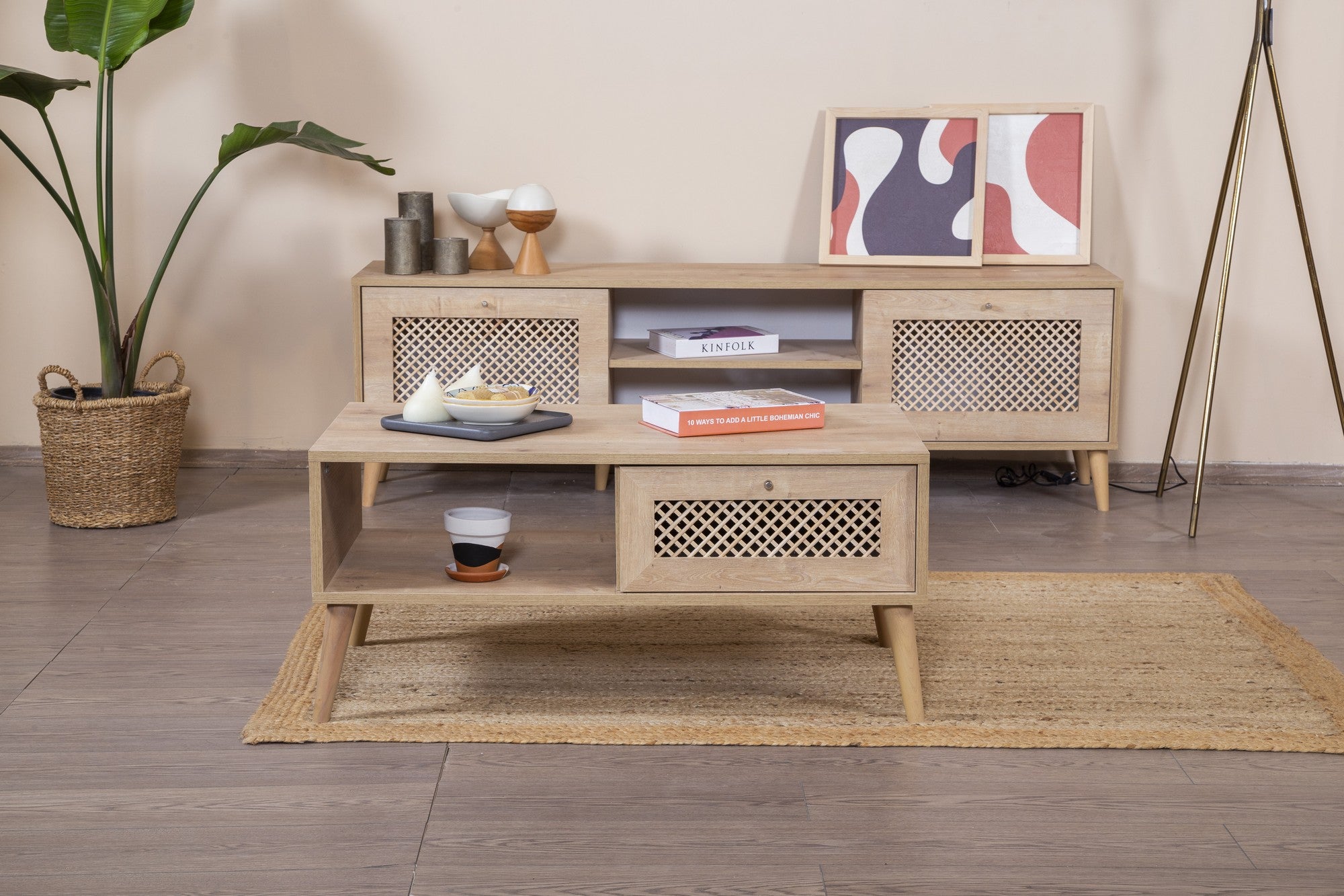 Mesa de Centro – 55cm x 100cm x 45cm – Carvalho – Aglomerado e MDF