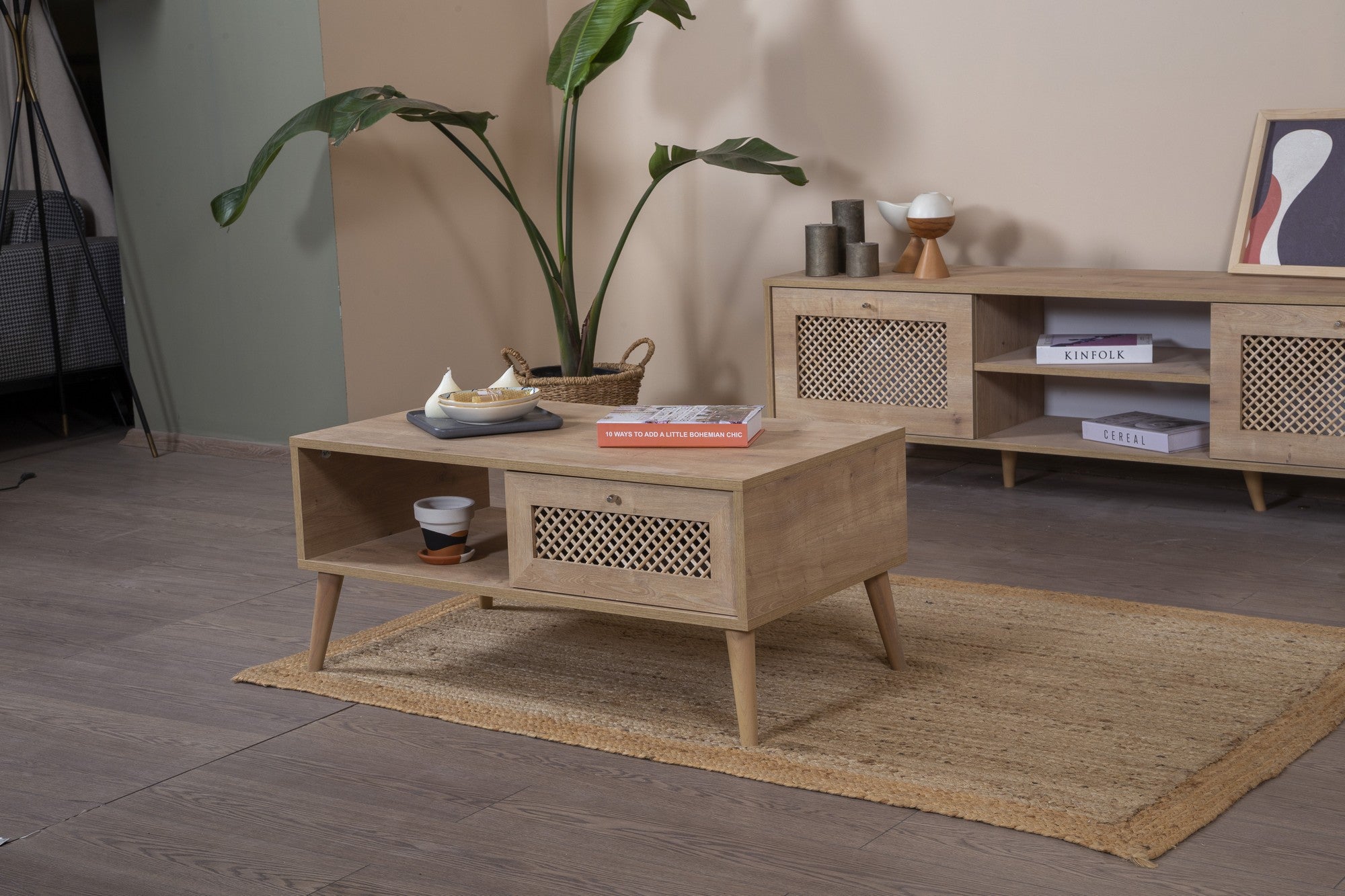 Mesa de Centro – 55cm x 100cm x 45cm – Carvalho – Aglomerado e MDF