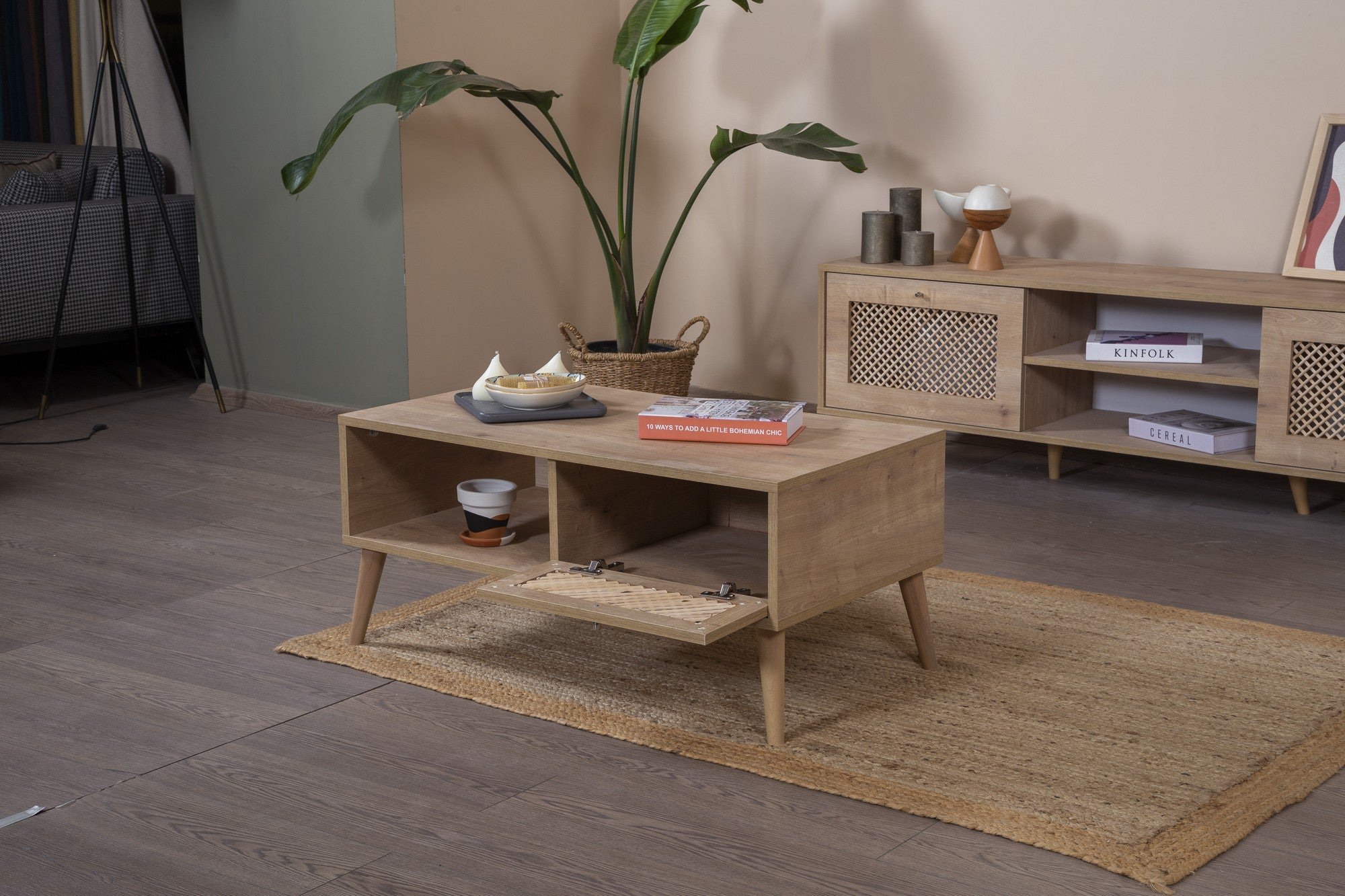 Mesa de Centro – 55cm x 100cm x 45cm – Carvalho – Aglomerado e MDF