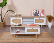 Mesa de Centro – 100 cm x 45 cm x 45 cm – Branco e Carvalho – Aglomerado e Madeira de Faia