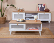 Mesa de Centro - 55 cm x 100 cm x 45 cm - Branco e Carvalho - MDF