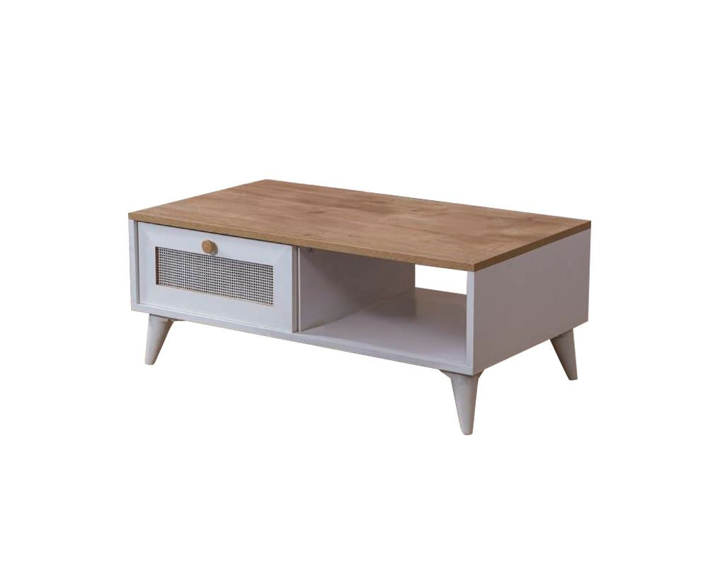 Mesa de Centro - 55 cm x 100 cm x 45 cm - Branco e Carvalho - MDF